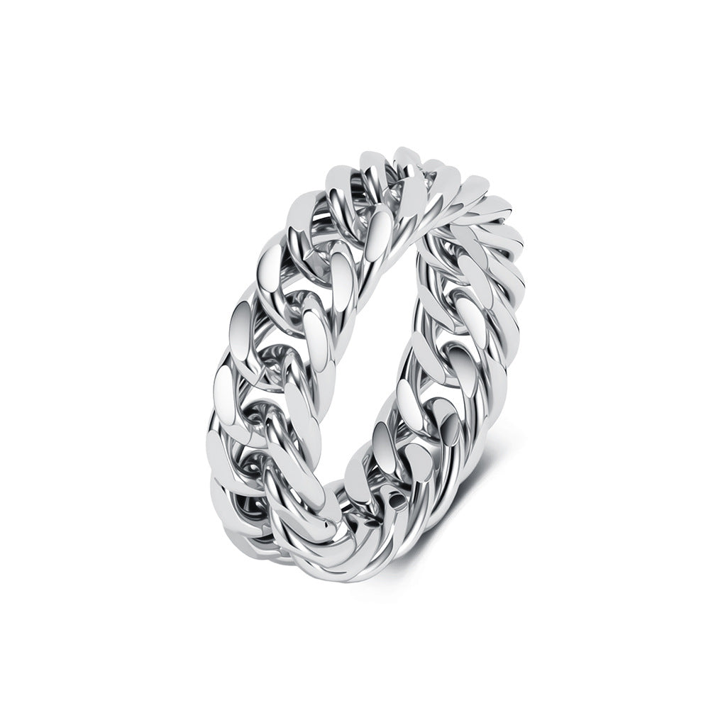 Planderful Stainless Steel Cuban Chain Ring Everyday Genie Unisex Hip Hop Fashion High End Statement Jewelry