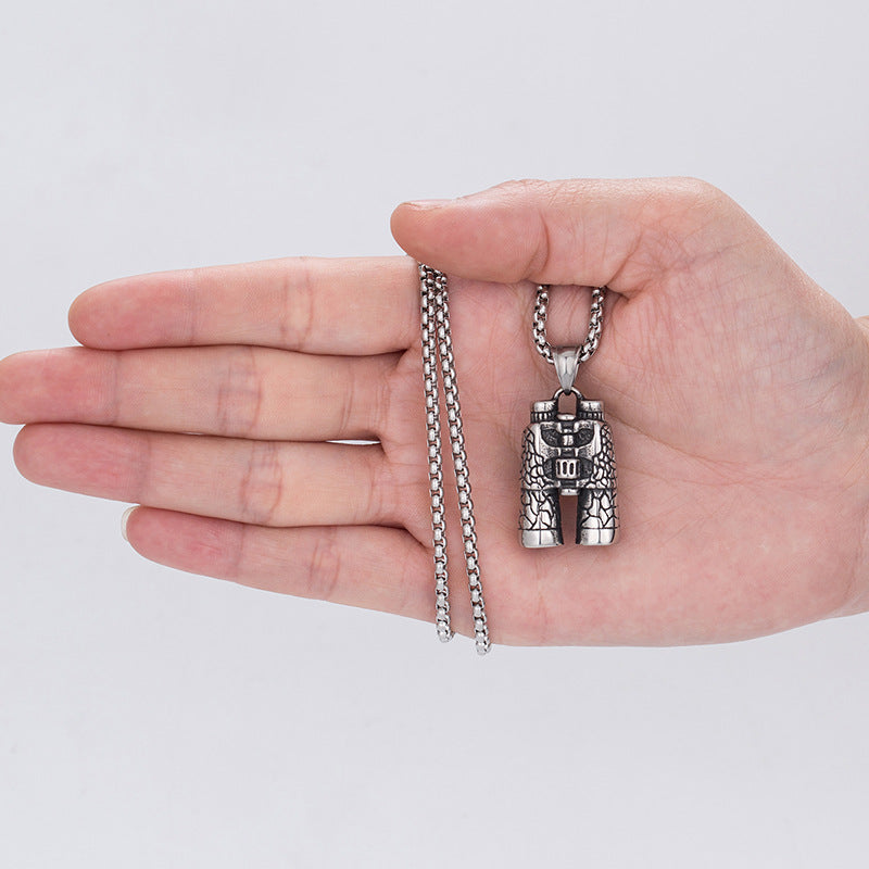 Steel Necklace - Vintage European Street Style Telescope Pendant for Men and Women