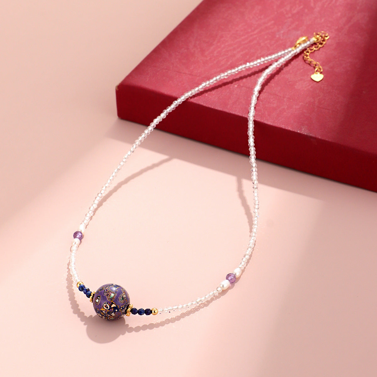 925 Sterling Silver Black Spinel Pearl Lacquer Bead Necklace