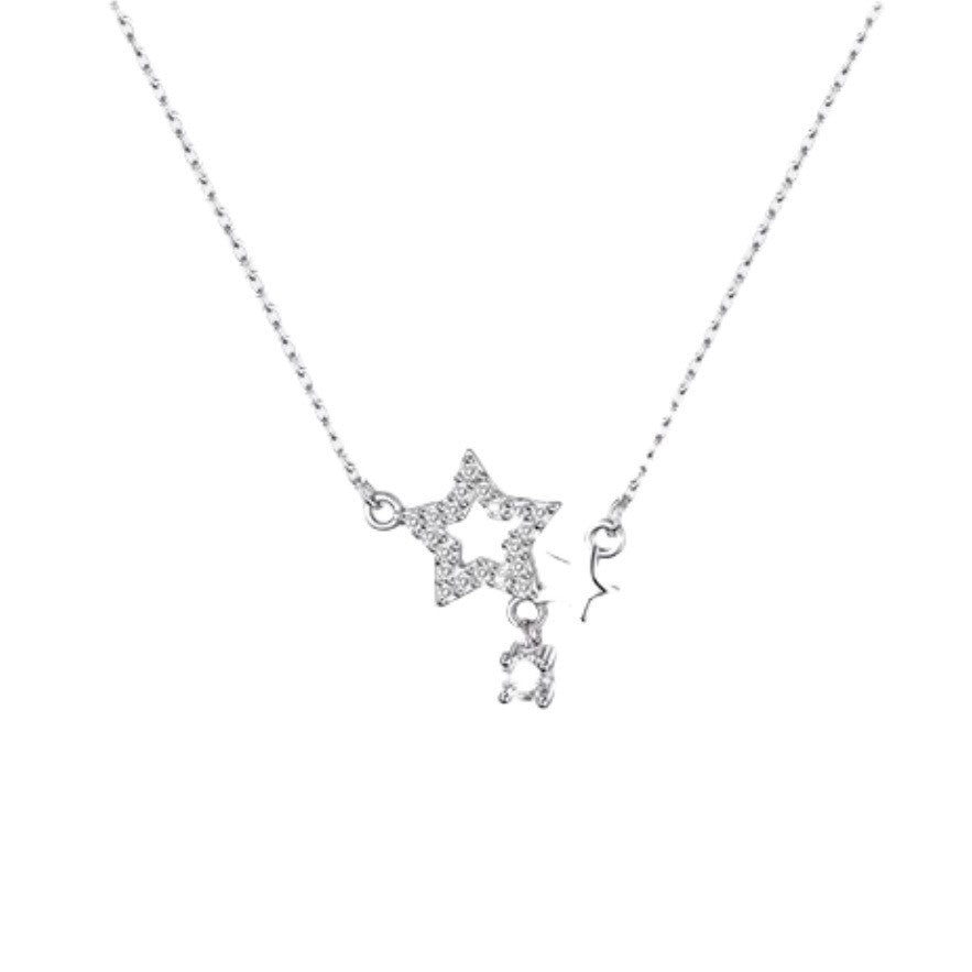 Planderful Sterling Silver Zircon Star Necklace For Women Luxurious Clavicle Chain Pendant