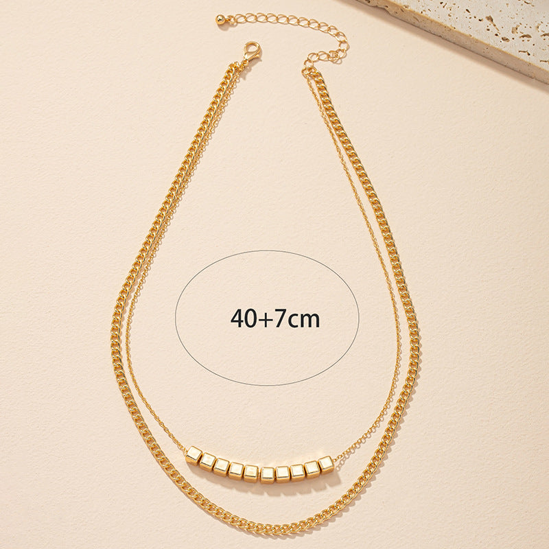 Luxury Metal Square Beaded Necklace - Elegant Women's Clavicle Chain