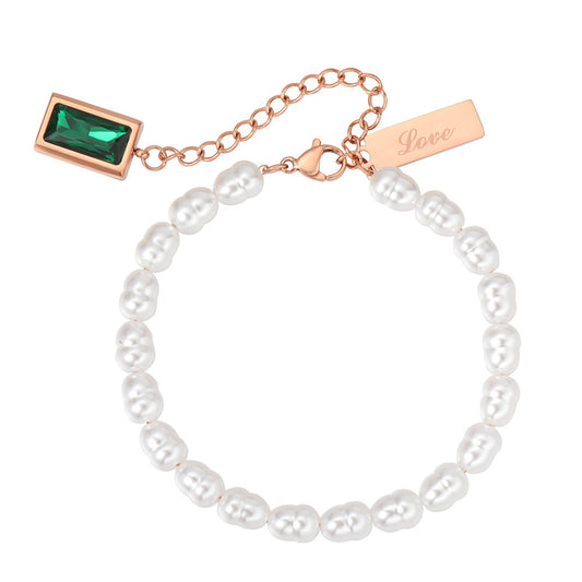 Green Zircon Pearl Bracelet For Women Titanium Steel By Planderful Elegant Statement Jewelry