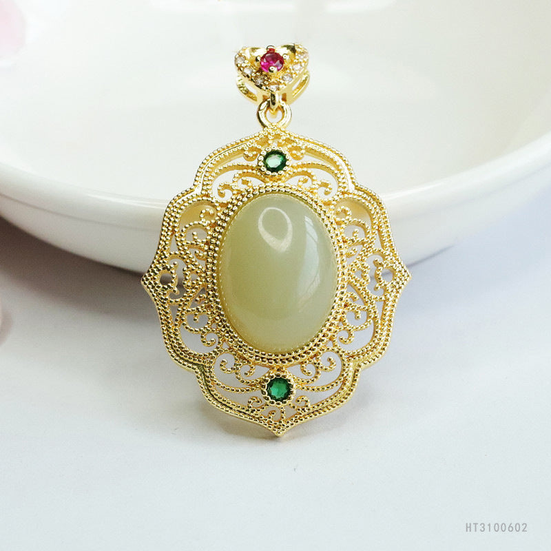 Hetian Jade Oval Heart-Bail Pendant — No Chain