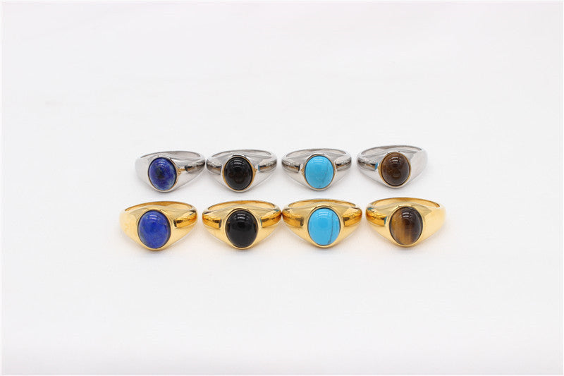 Planderful Everyday Genie Oval Stone Stainless Steel Ring For Men And Women Unisex Protection