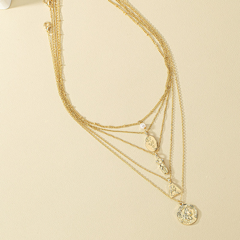 Elegant Metal Rose Pendant Pearl Necklace Set - Vienna Verve Collection