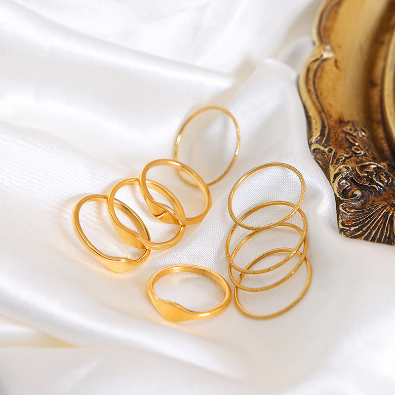 Elegant Titanium Steel Gold-Plated Ring with Zircon Colored Shell Inlay