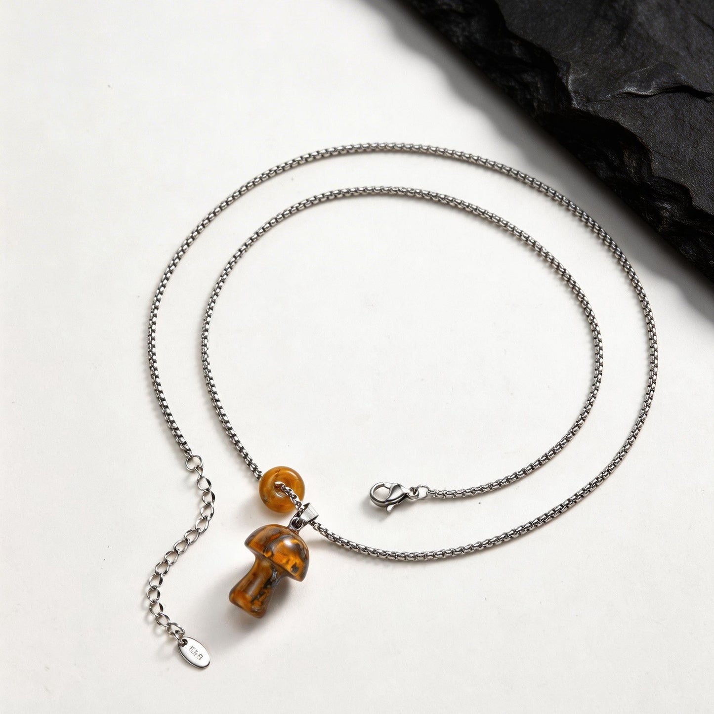 Stainless Steel Natural Tiger's Eye Stone Obsidian Mushroom Necklace Daily