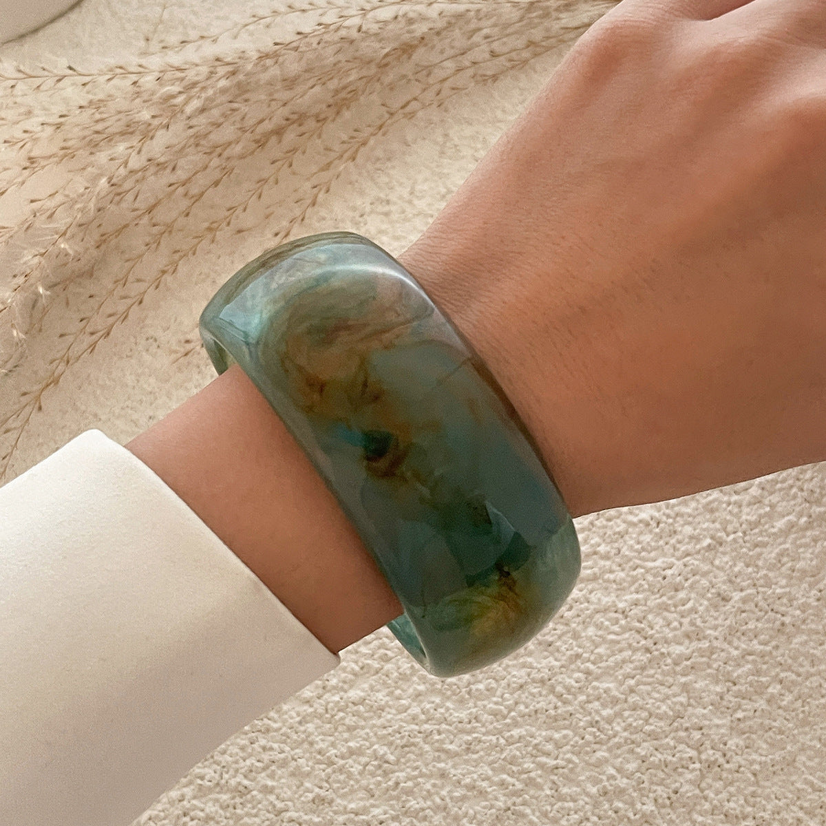 Planderful Vienna Verve Translucent Acrylic Wide Bracelet For Women With Irregular Round Statement Design