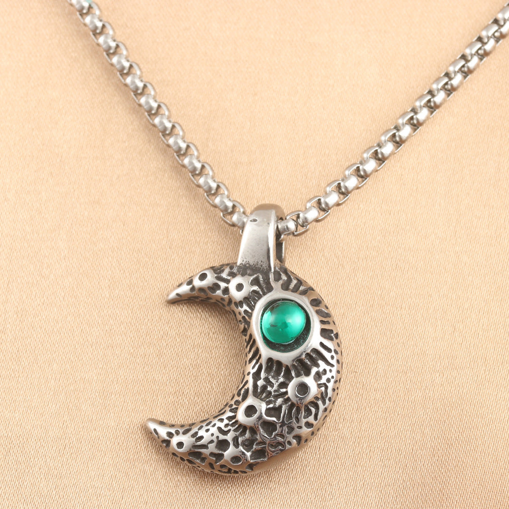 European And American Stainless Steel Moon Pendant Necklace