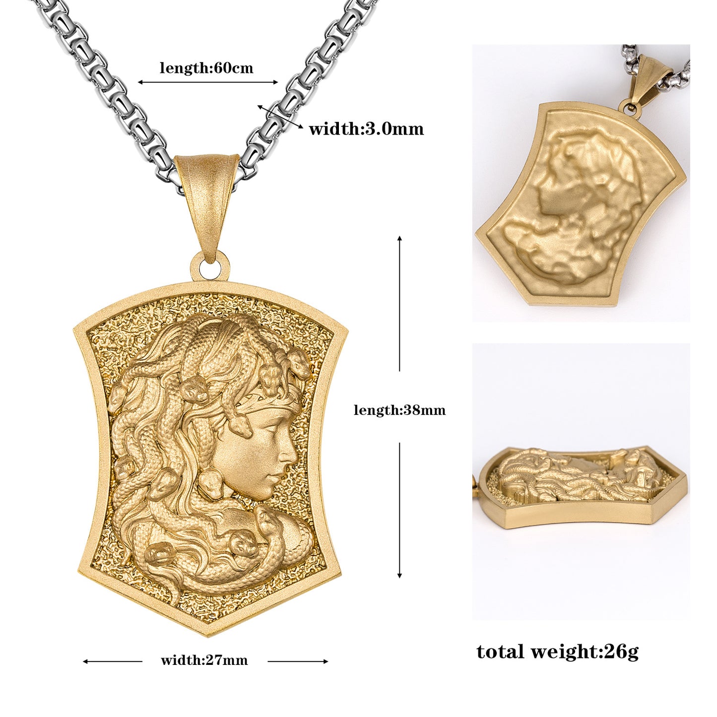 Steel Necklace – Vintage Medusa Shield Pendant