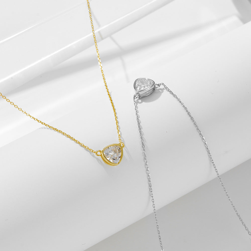 S925 Sterling Silver Geometric Triangular Zircon Pendant Necklace Single Clavicle Chain