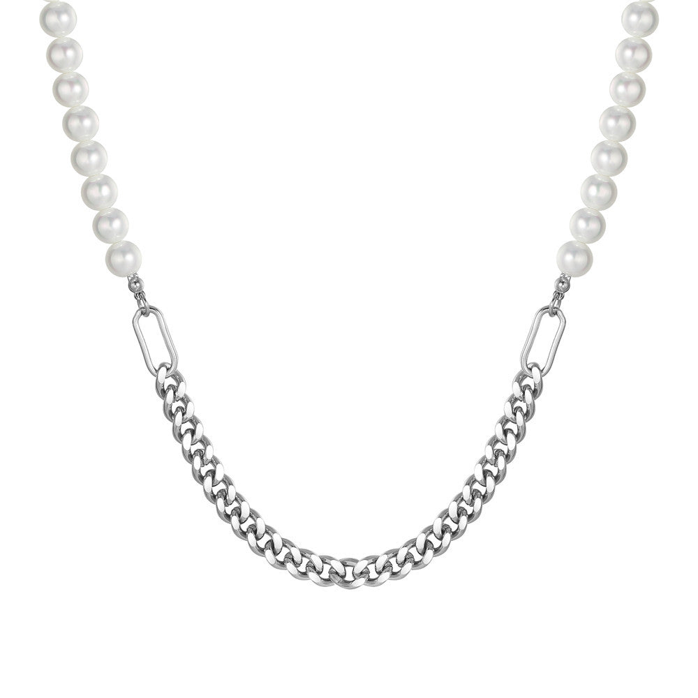 Planderful Pearl Chain Necklace Titanium Steel Unisex Sturdy