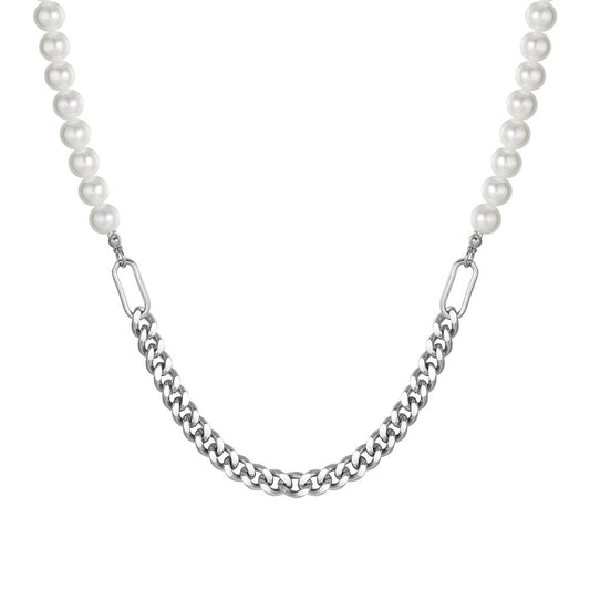 Planderful Pearl Chain Necklace Titanium Steel Unisex Sturdy