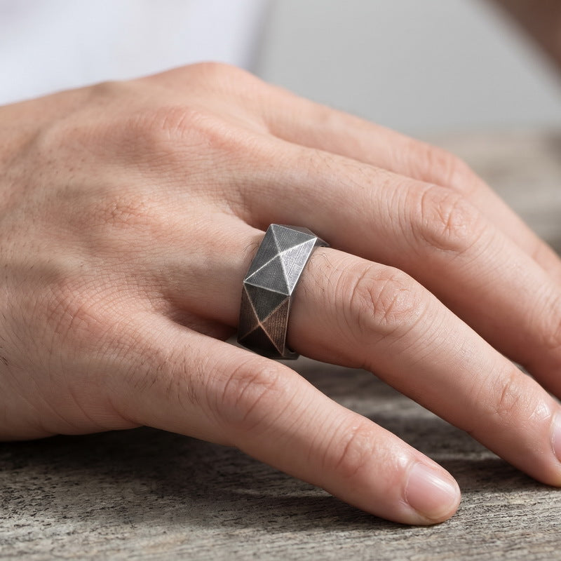 Geometric Design Three-Dimensional Ring, 8mm Rhombus Cut Stainless Steel Ring Men's