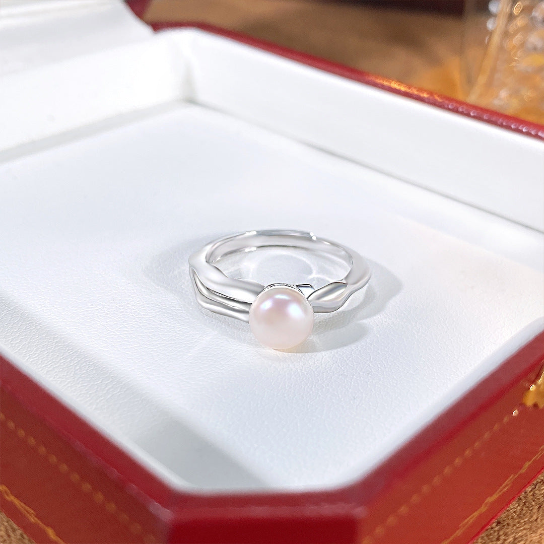 S925 Sterling Silver Freshwater Pearl Ring — Adjustable