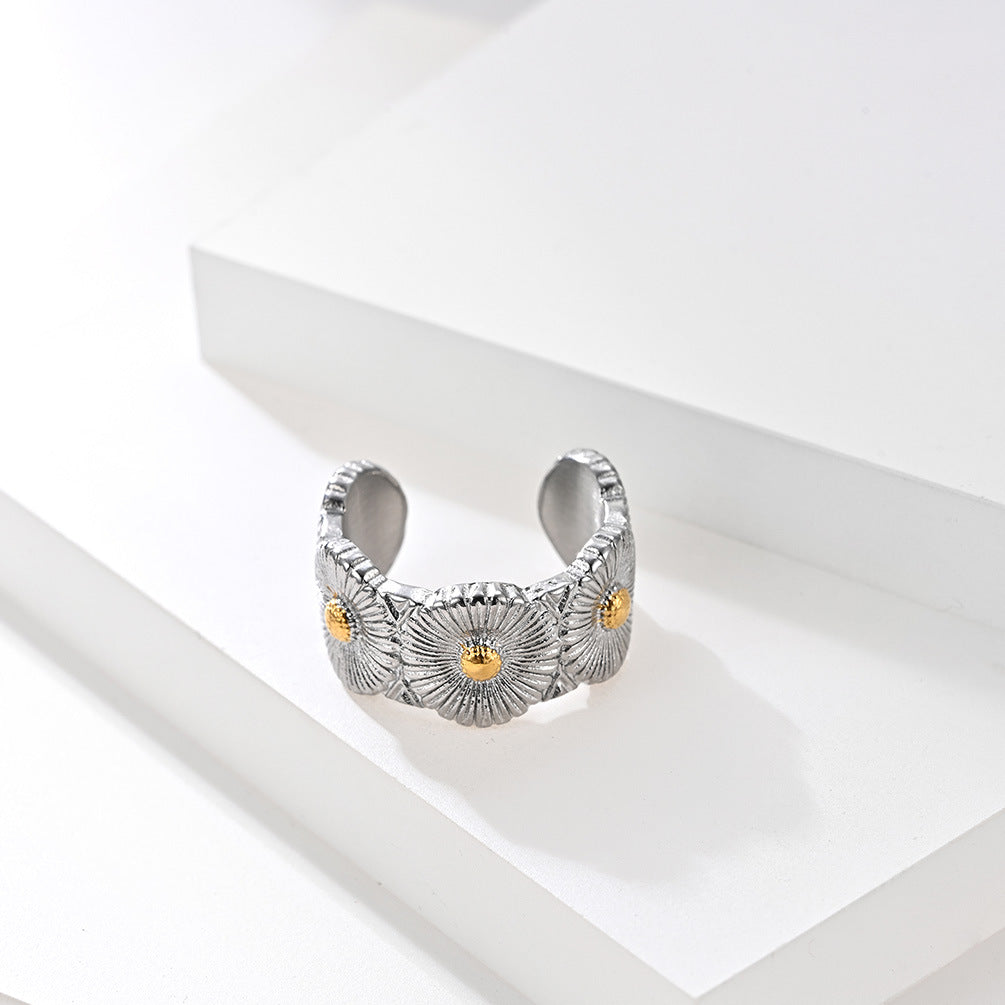 Planderful Titanium Steel Daisy Ring For Men Gold Plated Opening Trendy Jewelry Accessory