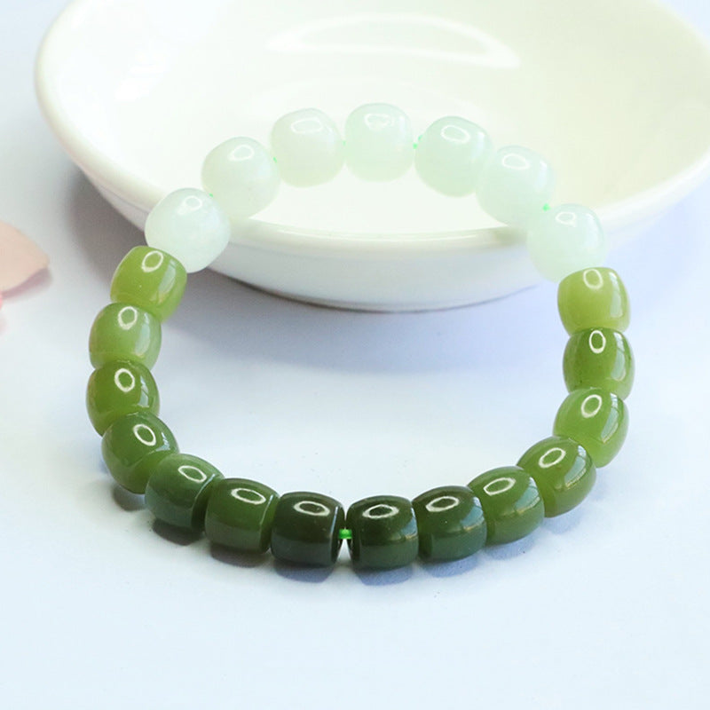 Gradient Hetian Jade Beaded Bracelet