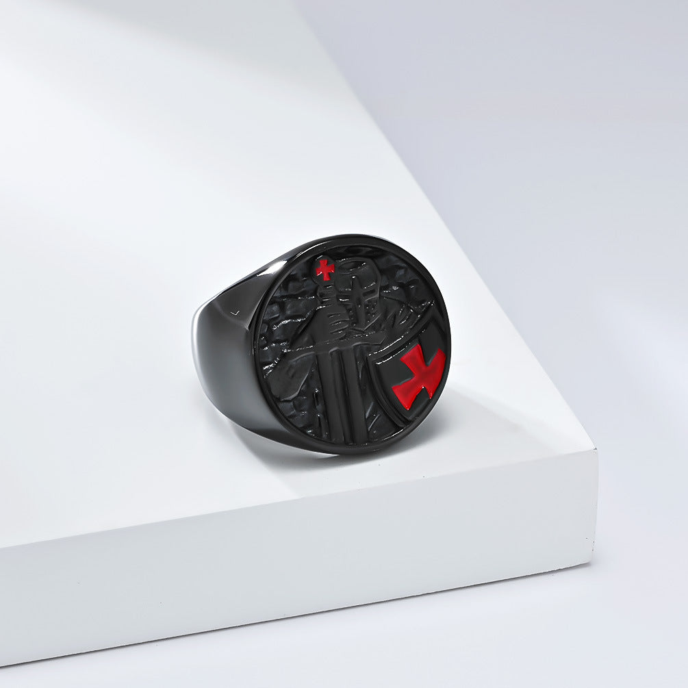Planderful Stainless Steel Ring Templar Shield For Men Durable Retro Crusader Style Niche Personality