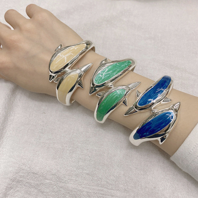 Sleek Silver Dolphin Cloisonne Bangle with Vienna Verve Design