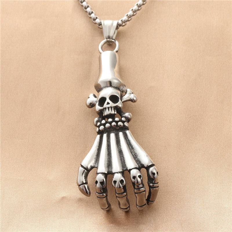 Punk Skull Claw Pendant Necklace for Men - Retro Stainless Steel Jewelry