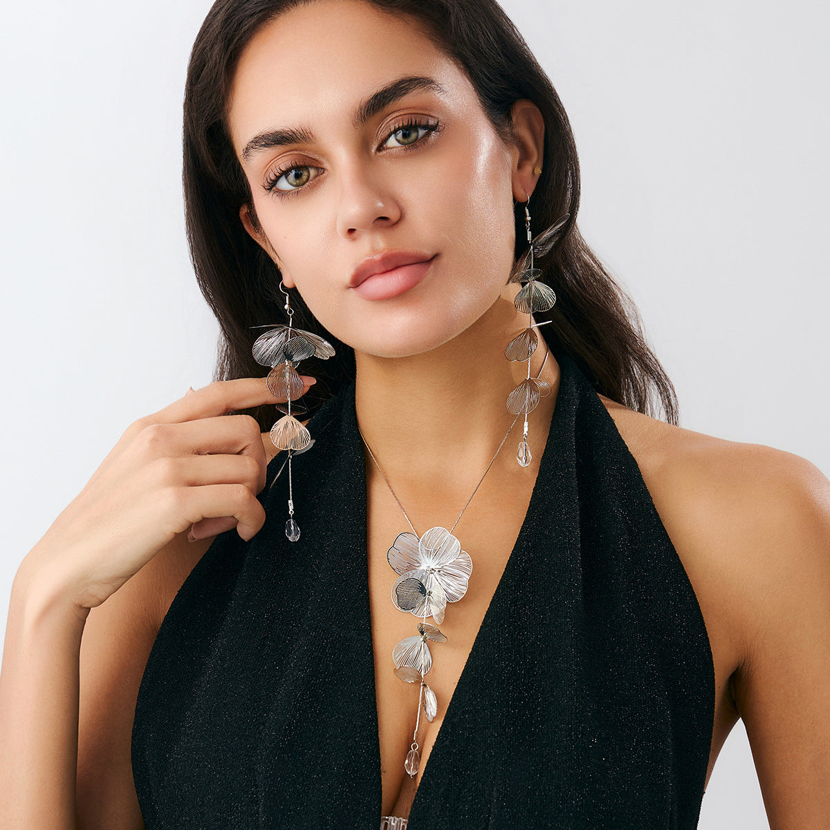 Ginkgo Leaf Pearl-Style Necklace & Earrings Set