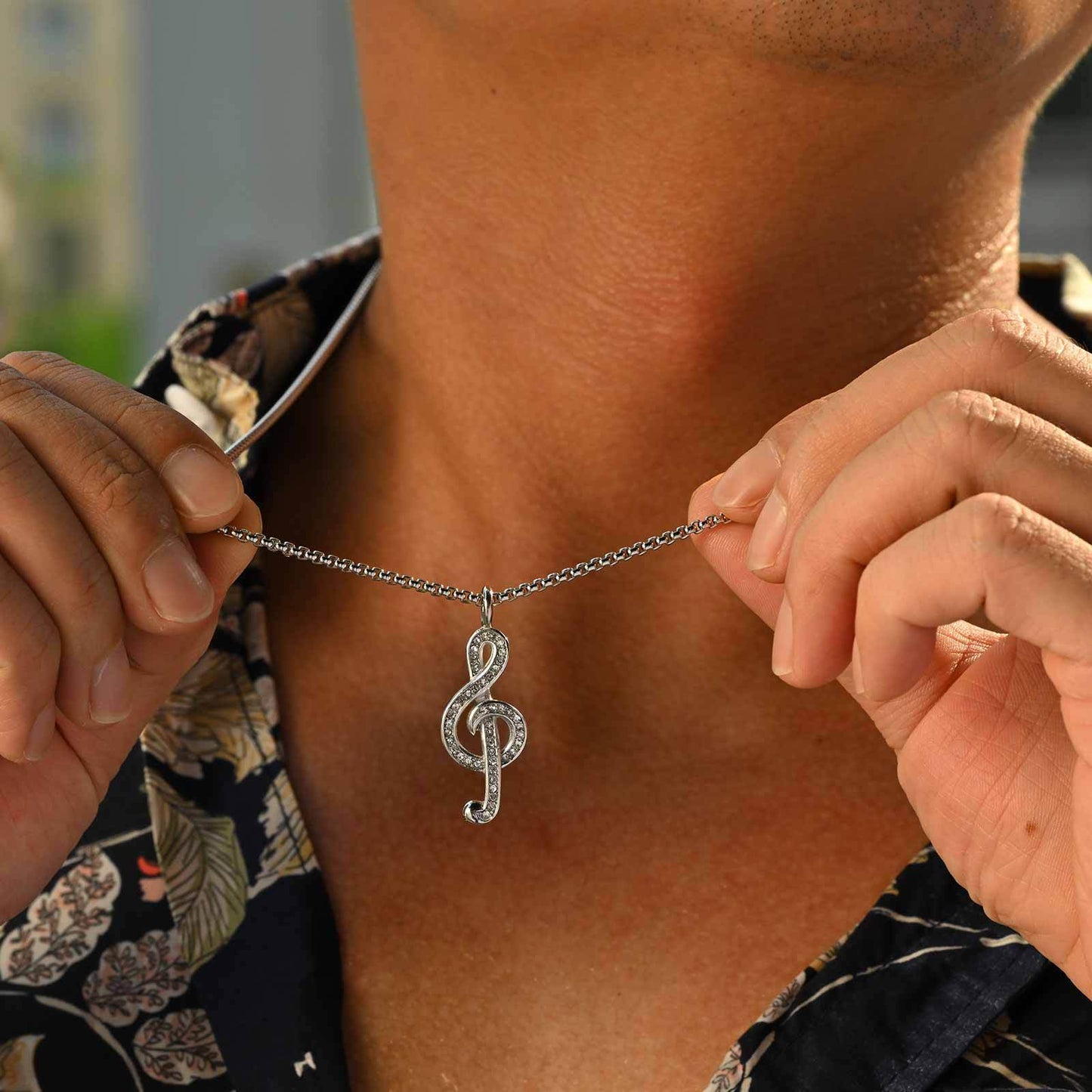 Planderful Music Note Necklace Unisex Zircon Pendant