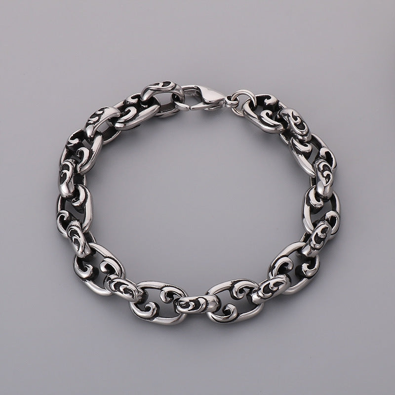 Elegant 18k Gold Floral O-Chain Bracelet for Men - Japanese and Korean Retro Design in Stainless Steel