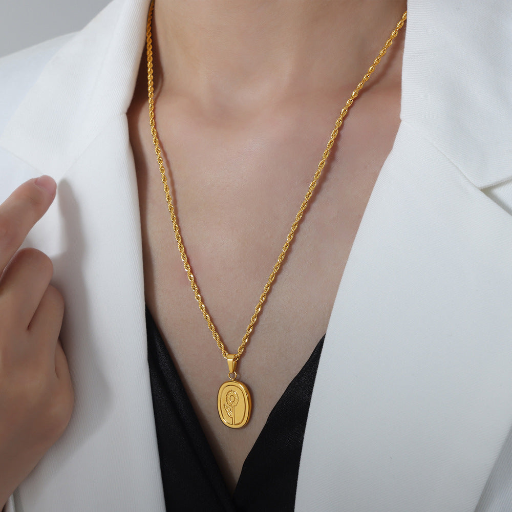 Elegant Titanium Steel Floral Pendant Necklace for Women