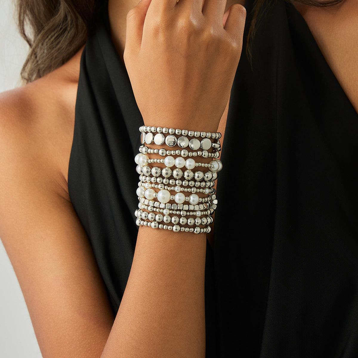 Planderful Vienna Verve Cross Beaded Elastic Bracelet Set For Women Retro Versatile Statement Jewelry