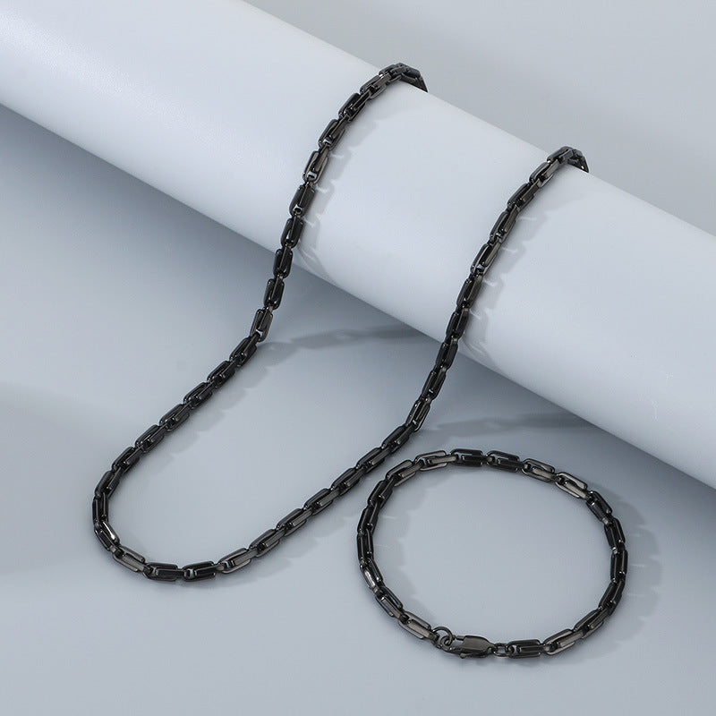 Japanese Buckle Necklace And Bracelet Set Titanium Steel Men