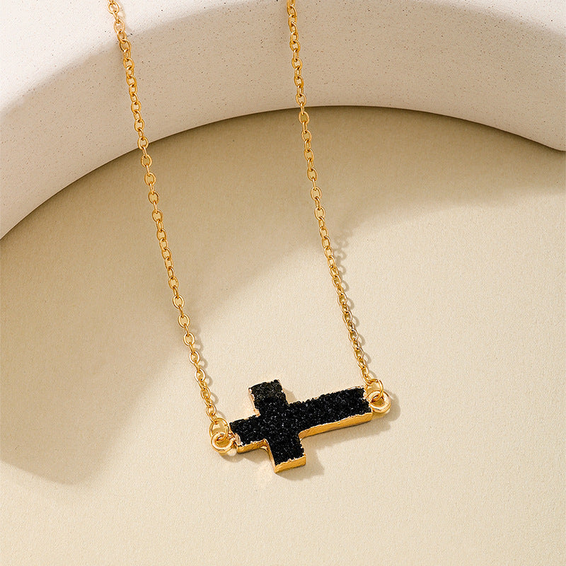 Planderful Vienna Verve Necklace – Trendy Metal Cross Resin Pendant