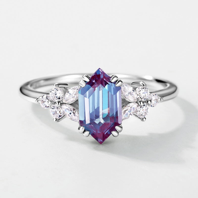Planderful Jewelry Alexandrite Sterling Silver Ring With Geometric Design For Everyday Luxury