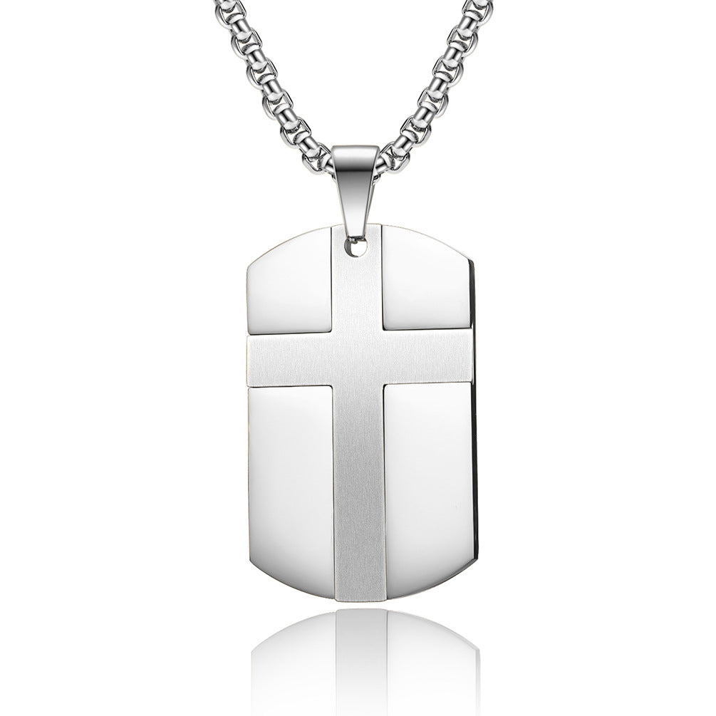 European and American Style Stainless Steel Cross Army Necklace