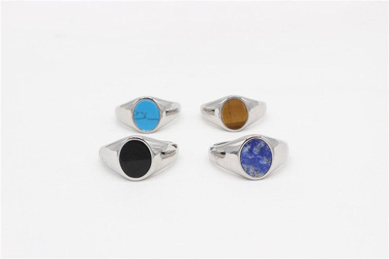 Oval Stone Titanium Steel Ring Unisex Protection Statement Planderful Everyday Genie