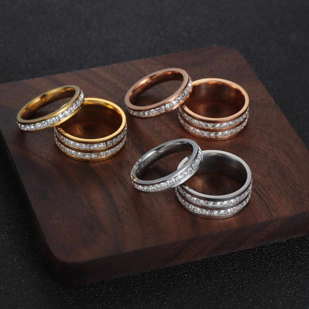 Planderful Everyday Genie Zircon Inlaid Gypsy Ring Stainless Steel Unisex Rose Gold Bold Statement