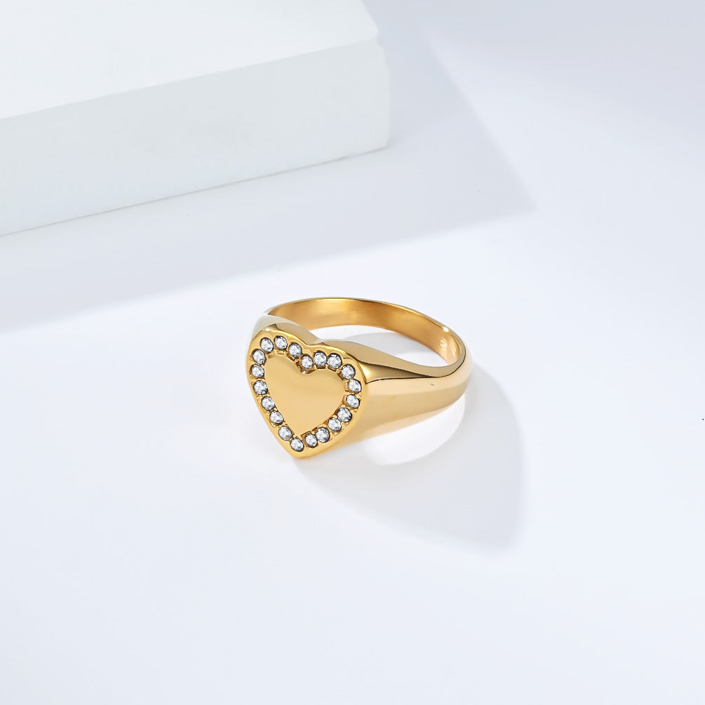 Heart Zircon Gold-Plated Stainless Steel Ring Unisex