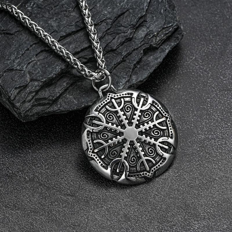 1. Planderful Viking Odin Logo Compass Necklace Titanium Steel Pendant Mens Jewelry European Style Gift