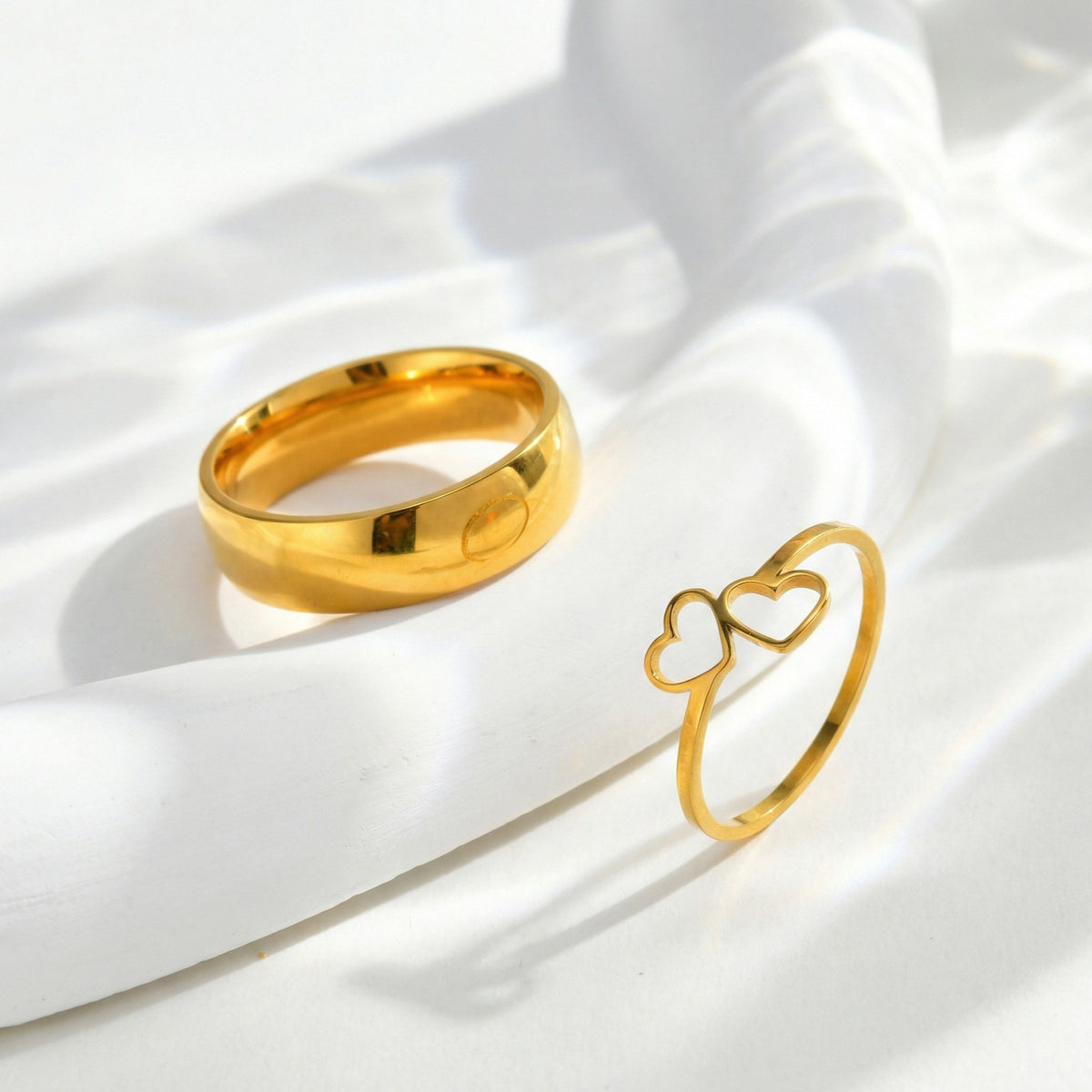 Couple Gift Stainless Steel Couple Ring Double Heart
