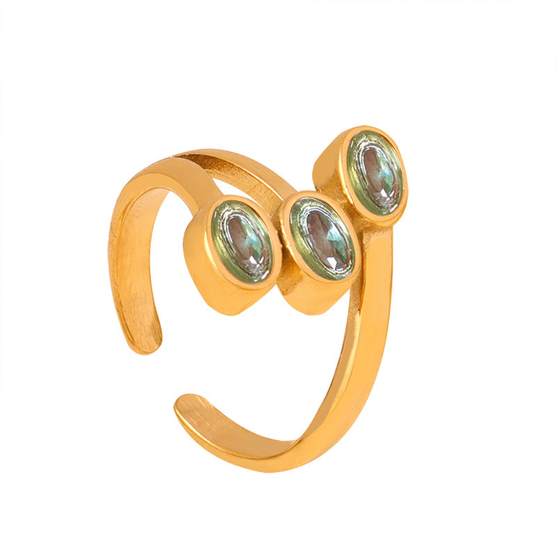 Unique Geometric Inlay Design Titanium Steel Ring for Women