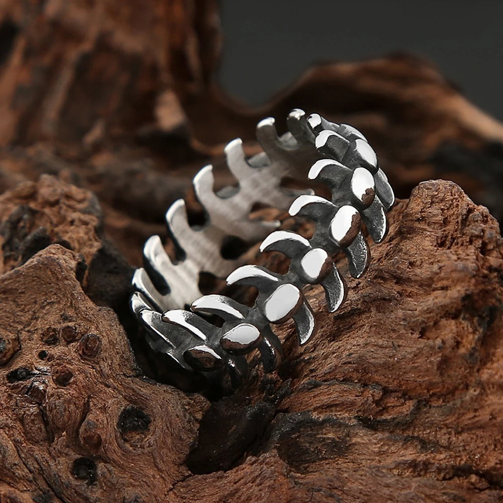 Planderful Viking Skull Ring Titanium Steel For Men Bold Fishbone Retro Trendy Jewelry