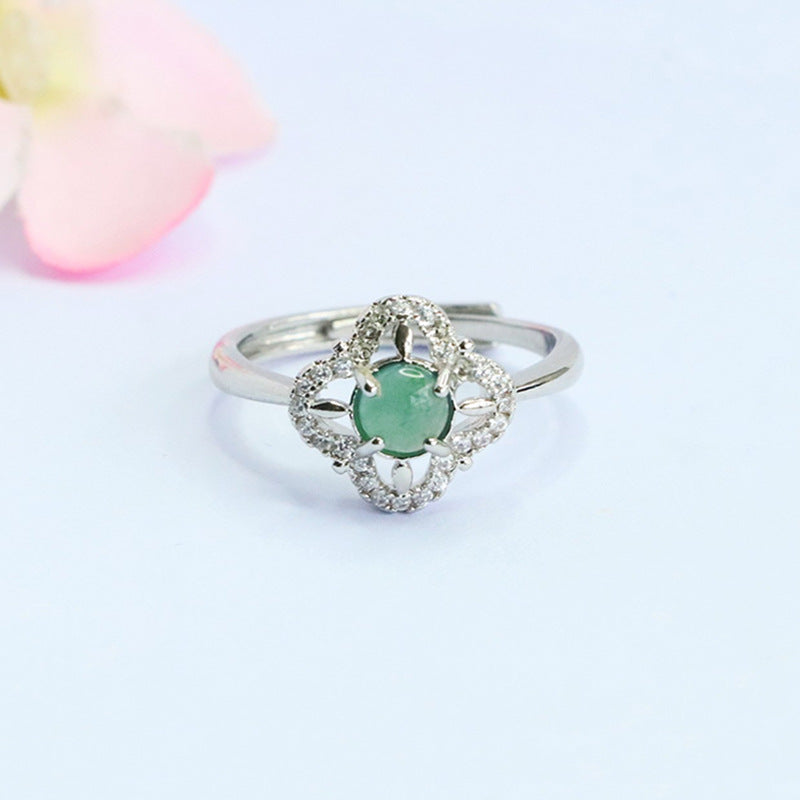 Blue-Water Jadeite Clover Ring