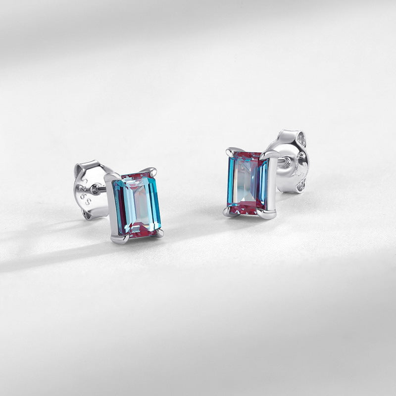 S925 Sterling Silver Lab-Grown Alexandrite Geometric Stud Earrings
