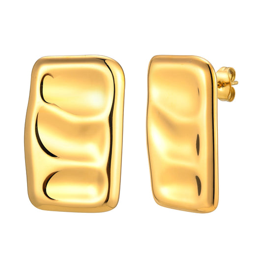 French Stainless Steel Square Pleated Earrings Women's 18K Gold