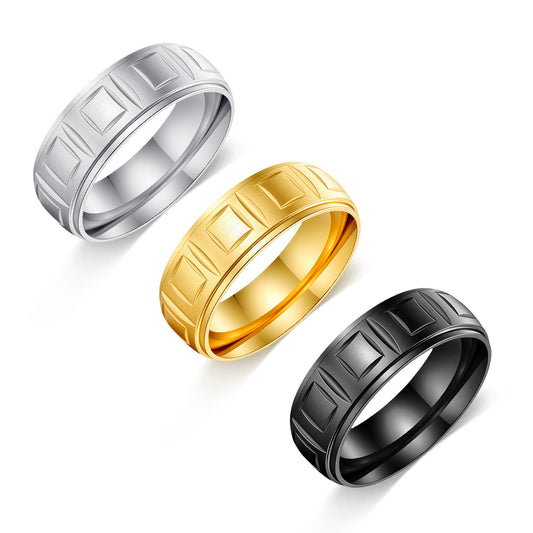 Stainless Steel Ring Unisex Retro Square Pattern Engraving Fade Resistant Durable Planderful