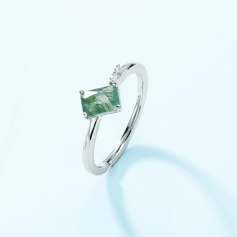 S925 Sterling Silver Moss Agate Square Jewelry Collection