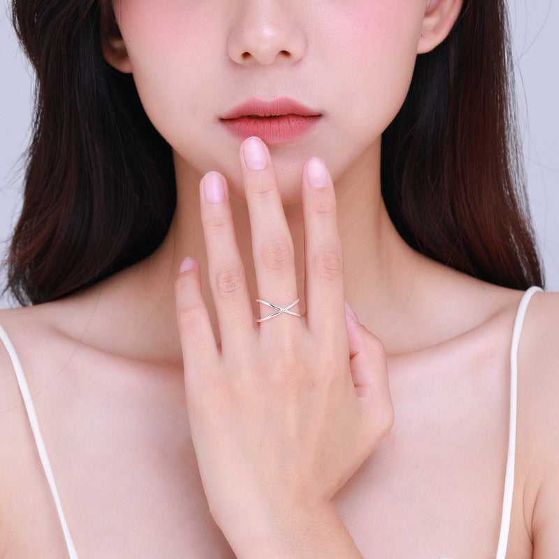 Geometric X-shaped Cross Sterling Silver Ring for Women