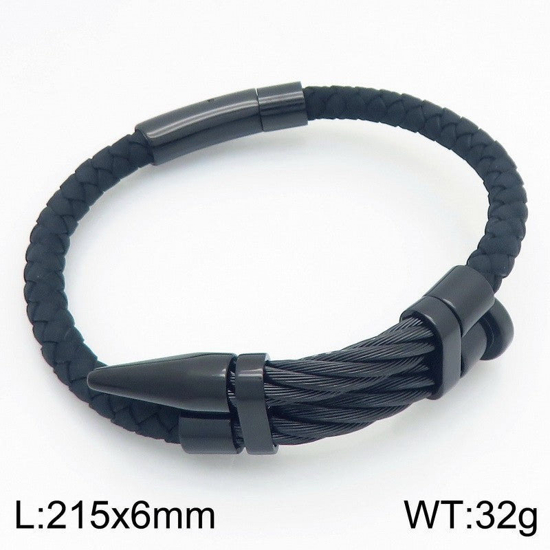 Steel Wire Nails Magnetic Buckle Bracelet – Punk Style Niche Dot Riveted Woven Leather