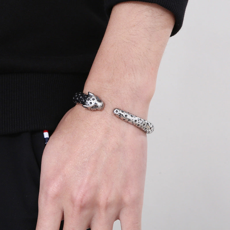 Punk Wind Titanium Steel Animal Leopard Open Bracelet – Stainless