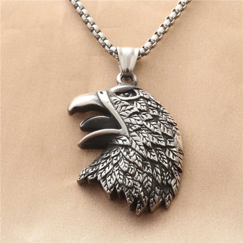 Titanium Steel Rooster and Eagle Pendant Necklace for Men - Retro Punk Style