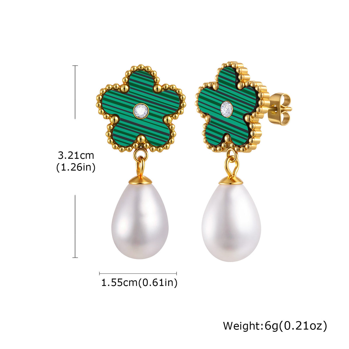 Stainless Steel Zircon Pearl Floral Earrings